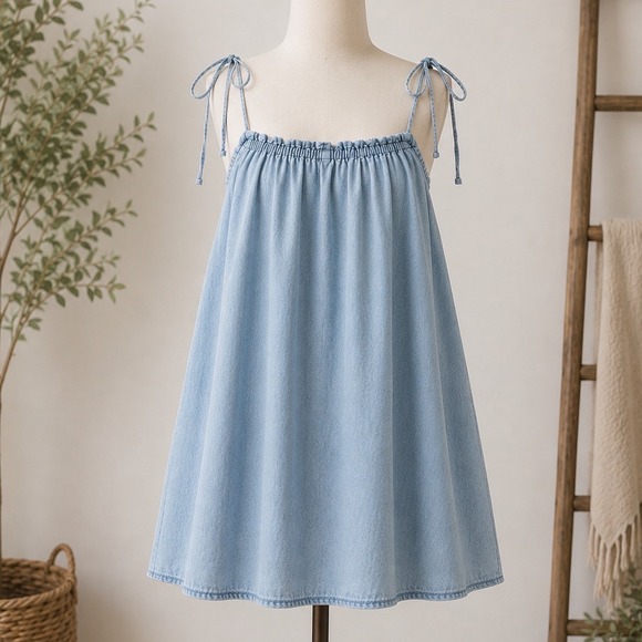 Show Me Your MuMu Dresses & Skirts - Show Me Your Mumu Angel Mini Dress Light Chambray Blue Linen Tencel Small